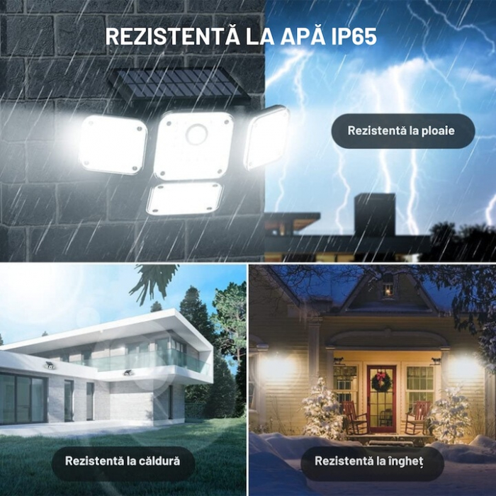 Lampa solara LED de exterior VarioShop ®, Senzor de Miscare de Pana la 5 metri, Telecomanda si 4 Moduri de Functionare Diferite, 181 LED-uri, Impermeabilitate IP65, Unghi Reglabil, Neagra [5]
