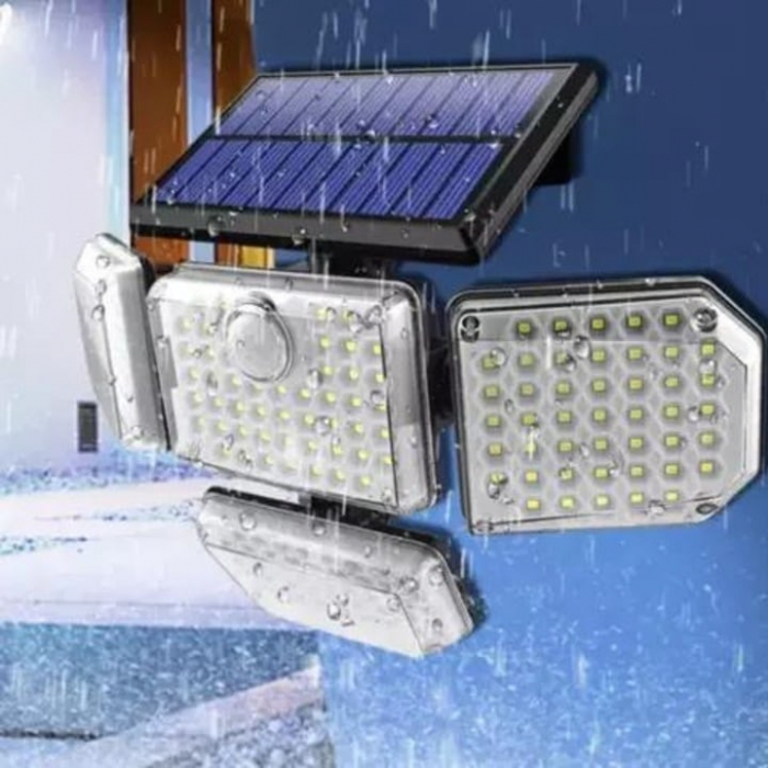 Lampa solara LED de exterior VarioShop ®, Senzor de Miscare de Pana la 5 metri, Telecomanda si 4 Moduri de Functionare Diferite, 181 LED-uri, Impermeabilitate IP65, Unghi Reglabil, Neagra [9]