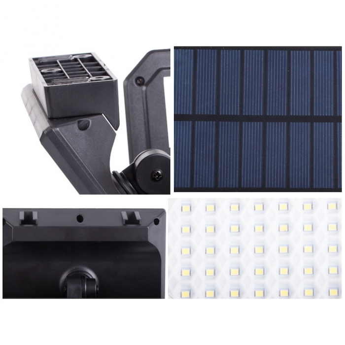 Lampa solara LED de exterior VarioShop ®, Senzor de Miscare de Pana la 5 metri, Telecomanda si 4 Moduri de Functionare Diferite, 181 LED-uri, Impermeabilitate IP65, Unghi Reglabil, Neagra [17]