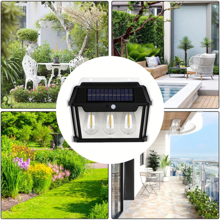 Lampa solara LED de perete VarioShop®, pentru gradina, alee si intrare, cu senzor de miscare, 38W, 23,5x6,5x17,5 cm, negru [10]