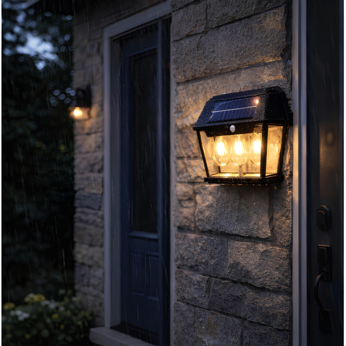 Lampa solara LED de perete VarioShop®, pentru gradina, alee si intrare, cu senzor de miscare, 38W, 23,5x6,5x17,5 cm, negru [9]