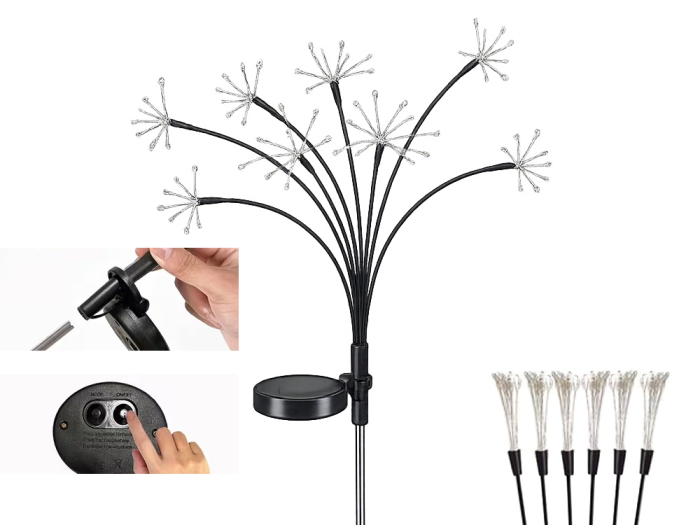 Lampa solara LED pentru gradina, set 2 buc, lumina decorativa tip fairy pe bat, iluminare ambientala exterioara [9]