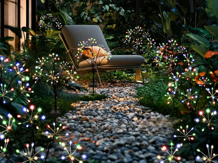 Lampa solara LED pentru gradina, set 2 buc, lumina decorativa tip fairy pe bat, iluminare ambientala exterioara [5]