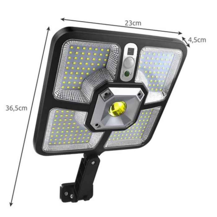 Lampa solara LED VarioShop®, 220 SMD + 15 COB cu senzor de miscare si telecomanda, 4 moduri iluminare, IP 65, panou solar, pentru gradina, curte, alee, Negru [4]
