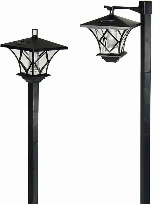 Lampa solara pentru gradina VarioShop®, model felinar, lumina calda, usor de instalat, extensibila, rezistenta, timp de lucru 8h, acumulator 600 mAh, inaltime reglabila de la 57 - 155 x 17 cm, Negru [49]