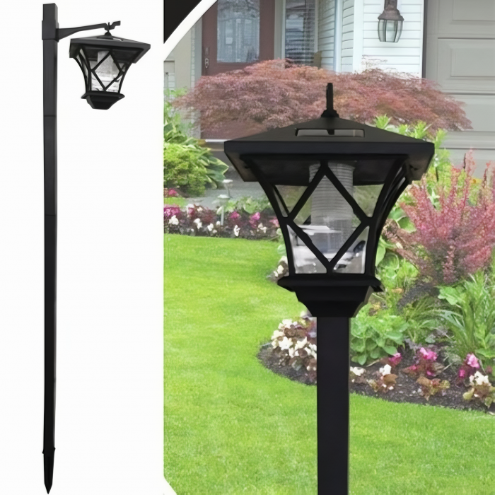 Lampa solara pentru gradina VarioShop®, model felinar, lumina calda, usor de instalat, extensibila, rezistenta, timp de lucru 8h, acumulator 600 mAh, inaltime reglabila de la 57 - 155 x 17 cm, Negru [41]