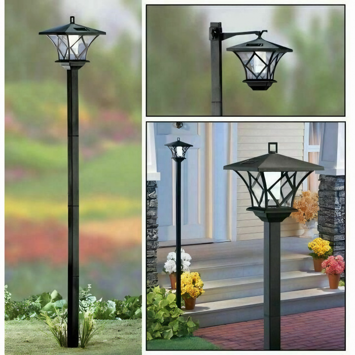 Lampa solara pentru gradina VarioShop®, model felinar, lumina calda, usor de instalat, extensibila, rezistenta, timp de lucru 8h, acumulator 600 mAh, inaltime reglabila de la 57 - 155 x 17 cm, Negru [38]