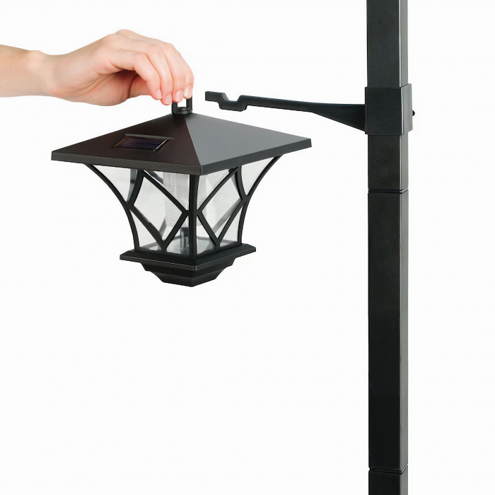 Lampa solara pentru gradina VarioShop®, model felinar, lumina calda, usor de instalat, extensibila, rezistenta, timp de lucru 8h, acumulator 600 mAh, inaltime reglabila de la 57 - 155 x 17 cm, Negru [17]