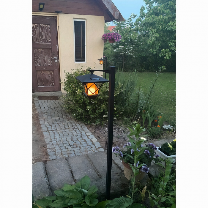 Lampa solara pentru gradina VarioShop®, model felinar, lumina calda, usor de instalat, extensibila, rezistenta, timp de lucru 8h, acumulator 600 mAh, inaltime reglabila de la 57 - 155 x 17 cm, Negru [34]