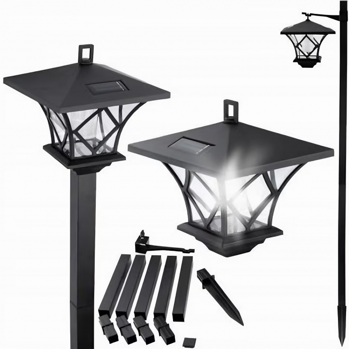 Lampa solara pentru gradina VarioShop®, model felinar, lumina calda, usor de instalat, extensibila, rezistenta, timp de lucru 8h, acumulator 600 mAh, inaltime reglabila de la 57 - 155 x 17 cm, Negru [23]