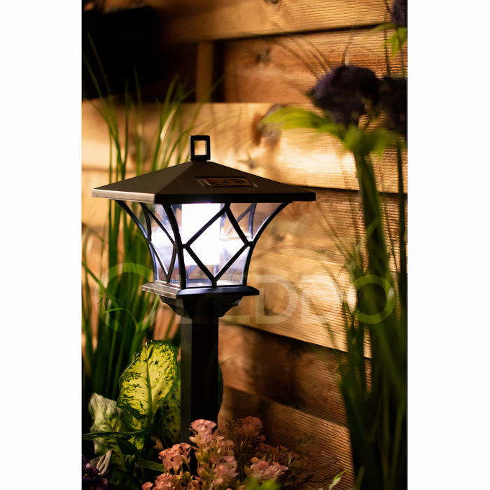 Lampa solara pentru gradina VarioShop®, model felinar, lumina calda, usor de instalat, extensibila, rezistenta, timp de lucru 8h, acumulator 600 mAh, inaltime reglabila de la 57 - 155 x 17 cm, Negru [3]