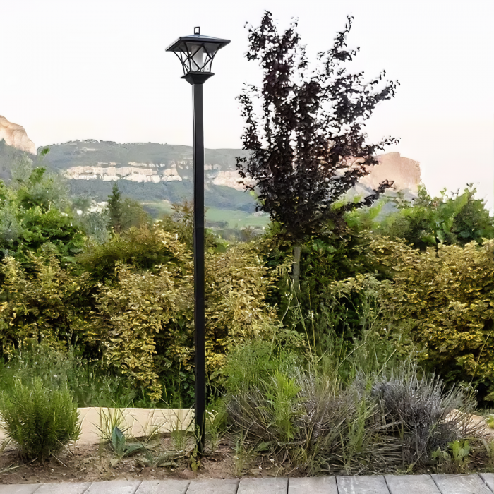 Lampa solara pentru gradina VarioShop®, model felinar, lumina calda, usor de instalat, extensibila, rezistenta, timp de lucru 8h, acumulator 600 mAh, inaltime reglabila de la 57 - 155 x 17 cm, Negru [35]