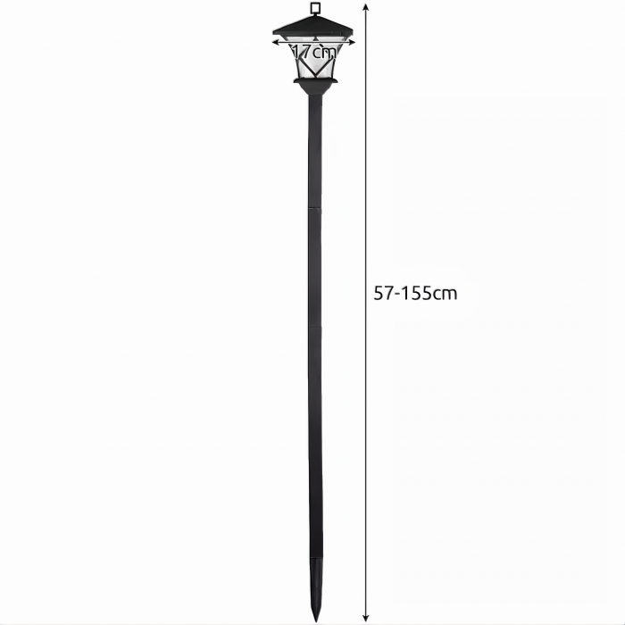 Lampa solara pentru gradina VarioShop®, model felinar, lumina calda, usor de instalat, extensibila, rezistenta, timp de lucru 8h, acumulator 600 mAh, inaltime reglabila de la 57 - 155 x 17 cm, Negru [29]