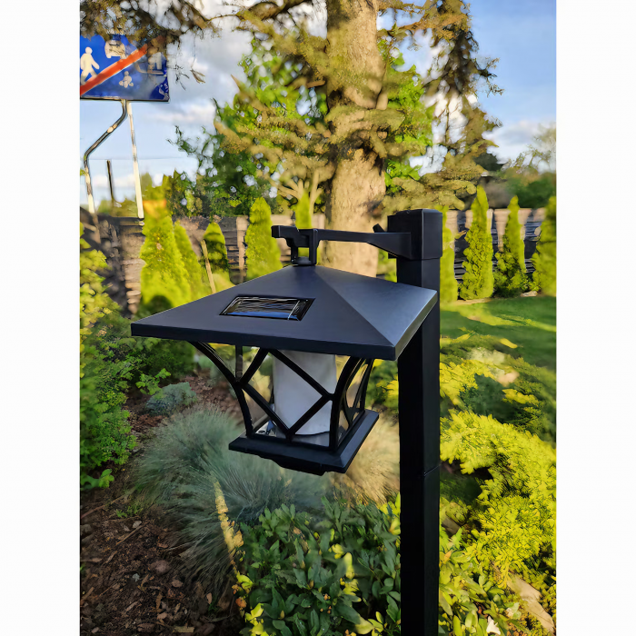 Lampa solara pentru gradina VarioShop®, model felinar, lumina calda, usor de instalat, extensibila, rezistenta, timp de lucru 8h, acumulator 600 mAh, inaltime reglabila de la 57 - 155 x 17 cm, Negru [36]