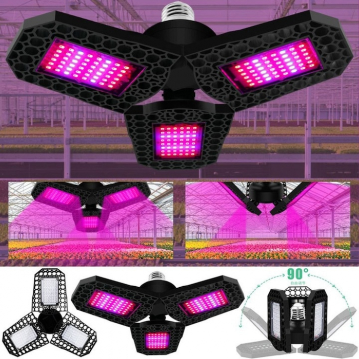 Lampa UV pentru cresterea plantelor la interior VarioShop®, 8 W, 108 LED-uri, 3 brate reglabile, E 27, pliabila, spectru rosu si albastru, 23 x 9.5 cm [13]