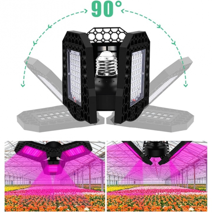 Lampa UV pentru cresterea plantelor la interior VarioShop®, 8 W, 108 LED-uri, 3 brate reglabile, E 27, pliabila, spectru rosu si albastru, 23 x 9.5 cm [5]
