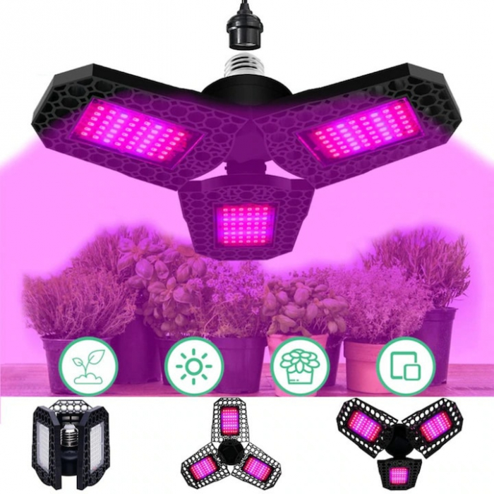 Lampa UV pentru cresterea plantelor la interior VarioShop®, 8 W, 108 LED-uri, 3 brate reglabile, E 27, pliabila, spectru rosu si albastru, 23 x 9.5 cm [21]