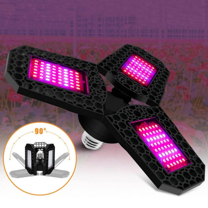 Lampa UV pentru cresterea plantelor la interior VarioShop®, 8 W, 108 LED-uri, 3 brate reglabile, E 27, pliabila, spectru rosu si albastru, 23 x 9.5 cm [4]