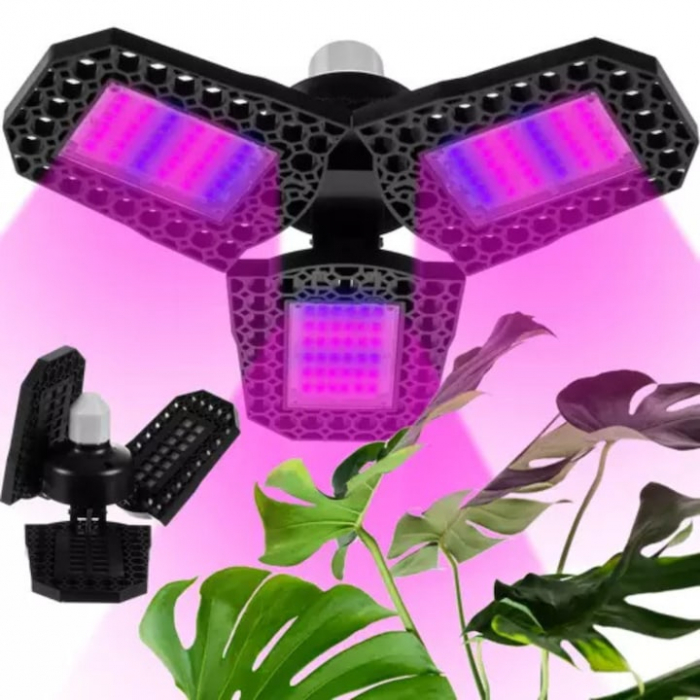 Lampa UV pentru cresterea plantelor la interior VarioShop®, 8 W, 108 LED-uri, 3 brate reglabile, E 27, pliabila, spectru rosu si albastru, 23 x 9.5 cm [15]