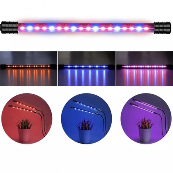 Lampa UV pentru cresterea plantelor pentru interior cu 2 brate reglabile VarioShop®, lumina LED, 3 moduri, 9 trepte intensitate, cu temporizator, mod de prindere: cleste, alimentare priza, Negru [14]