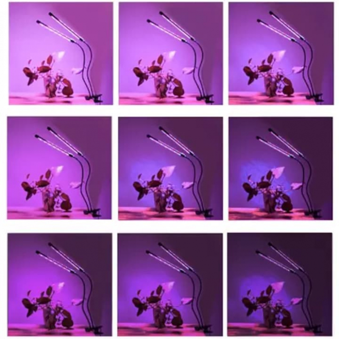 Lampa UV pentru cresterea plantelor pentru interior cu 2 brate reglabile VarioShop®, lumina LED, 3 moduri, 9 trepte intensitate, cu temporizator, mod de prindere: cleste, alimentare priza, Negru [20]
