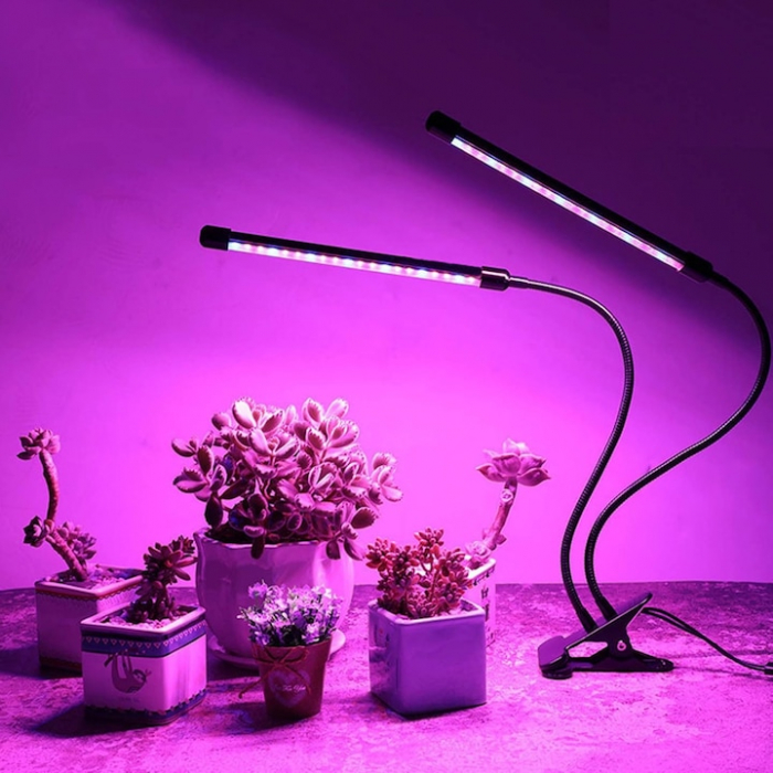 Lampa UV pentru cresterea plantelor pentru interior cu 2 brate reglabile VarioShop®, lumina LED, 3 moduri, 9 trepte intensitate, cu temporizator, mod de prindere: cleste, alimentare priza, Negru [11]