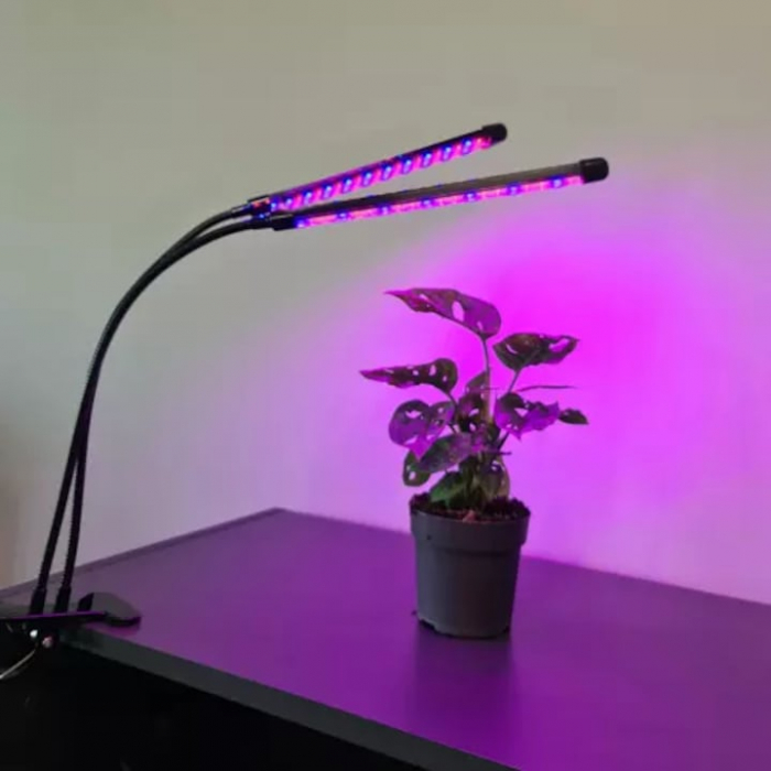Lampa UV pentru cresterea plantelor pentru interior cu 2 brate reglabile VarioShop®, lumina LED, 3 moduri, 9 trepte intensitate, cu temporizator, mod de prindere: cleste, alimentare priza, Negru [15]