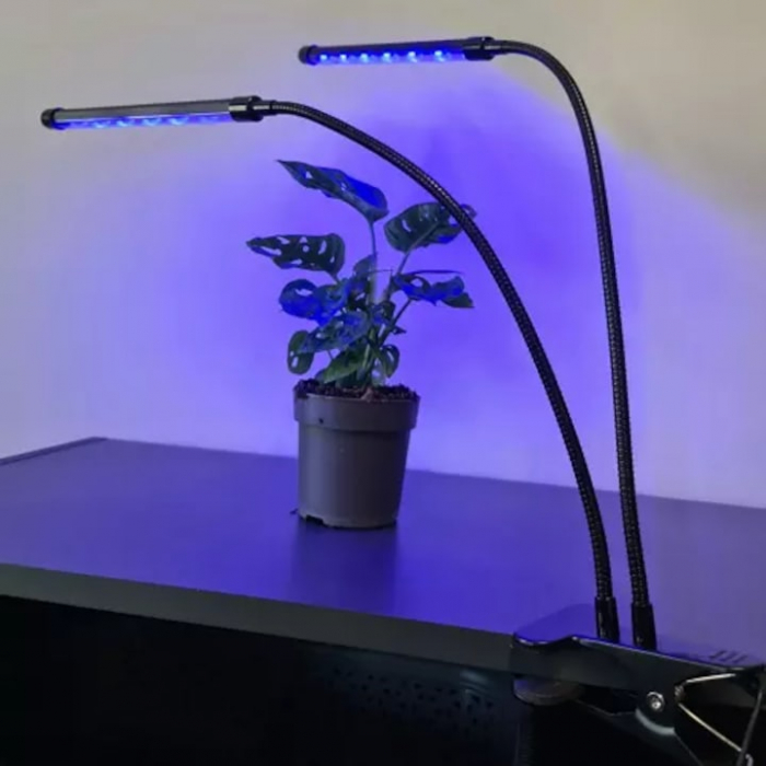 Lampa UV pentru cresterea plantelor pentru interior cu 2 brate reglabile VarioShop®, lumina LED, 3 moduri, 9 trepte intensitate, cu temporizator, mod de prindere: cleste, alimentare priza, Negru [19]