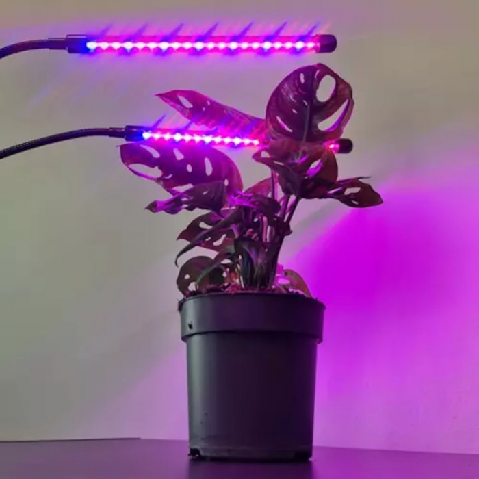 Lampa UV pentru cresterea plantelor pentru interior cu 2 brate reglabile VarioShop®, lumina LED, 3 moduri, 9 trepte intensitate, cu temporizator, mod de prindere: cleste, alimentare priza, Negru [12]