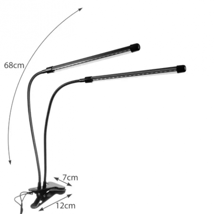 Lampa UV pentru cresterea plantelor pentru interior cu 2 brate reglabile VarioShop®, lumina LED, 3 moduri, 9 trepte intensitate, cu temporizator, mod de prindere: cleste, alimentare priza, Negru [2]