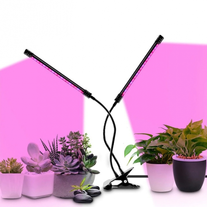 Lampa UV pentru cresterea plantelor pentru interior cu 2 brate reglabile VarioShop®, lumina LED, 3 moduri, 9 trepte intensitate, cu temporizator, mod de prindere: cleste, alimentare priza, Negru [3]