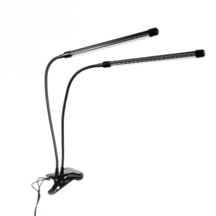 Lampa UV pentru cresterea plantelor pentru interior cu 2 brate reglabile VarioShop®, lumina LED, 3 moduri, 9 trepte intensitate, cu temporizator, mod de prindere: cleste, alimentare priza, Negru [1]