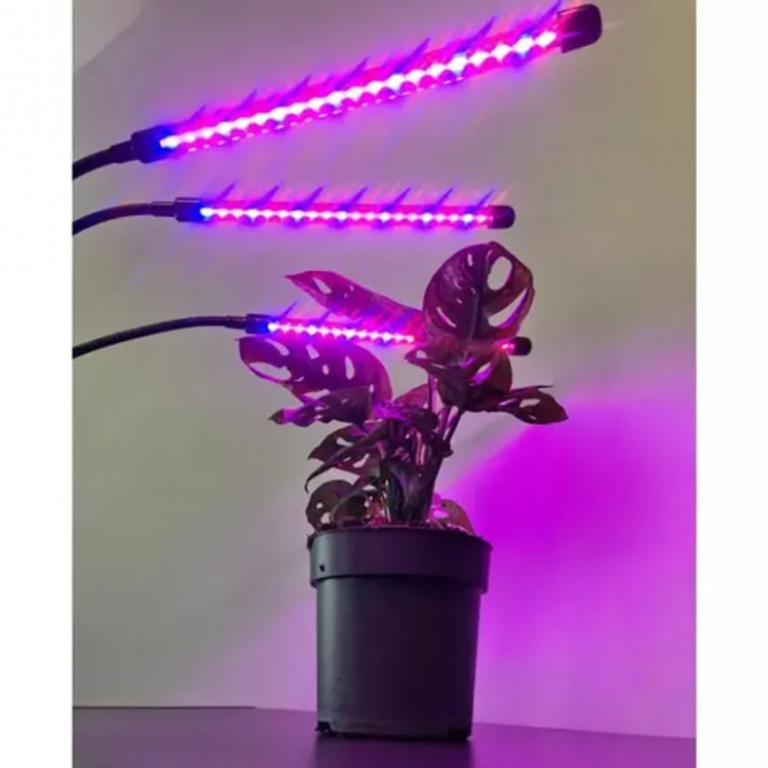 Lampa UV pentru cresterea plantelor pentru interior cu 3 brate reglabile VarioShop®, lumina LED, 3 Moduri, 9 trepte intensitate, cu temporizator, mod de prindere: cleste, alimentare priza si USB, Negr [18]