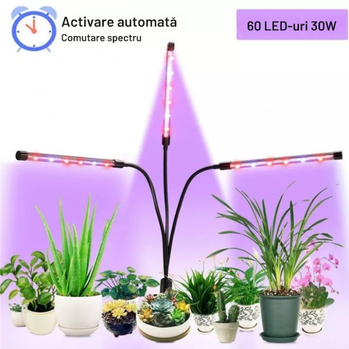 Lampa UV pentru cresterea plantelor pentru interior cu 3 brate reglabile VarioShop®, lumina LED, 3 Moduri, 9 trepte intensitate, cu temporizator, mod de prindere: cleste, alimentare priza si USB, Negr [5]