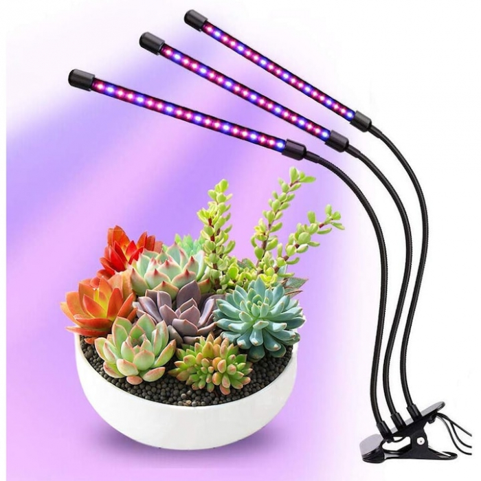 Lampa UV pentru cresterea plantelor pentru interior cu 3 brate reglabile VarioShop®, lumina LED, 3 Moduri, 9 trepte intensitate, cu temporizator, mod de prindere: cleste, alimentare priza si USB, Negr [13]