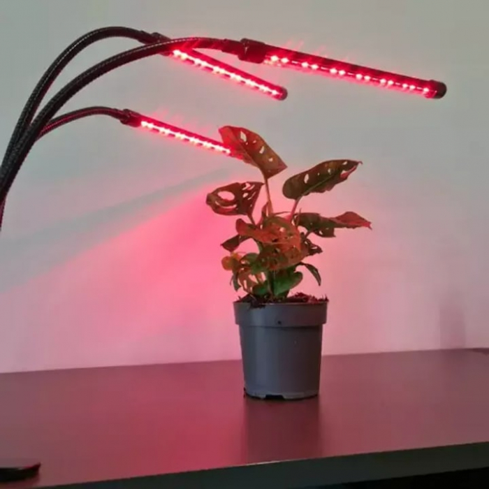 Lampa UV pentru cresterea plantelor pentru interior cu 3 brate reglabile VarioShop®, lumina LED, 3 Moduri, 9 trepte intensitate, cu temporizator, mod de prindere: cleste, alimentare priza si USB, Negr [17]