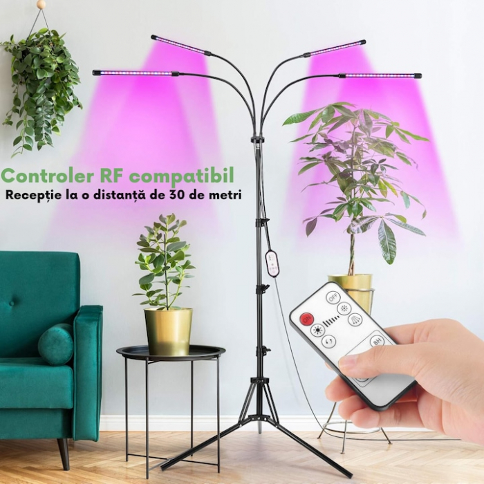 Lampa UV pentru cresterea plantelor pentru interior cu 4 brate reglabile VarioShop®, lumina LED, 3 Moduri, 9 trepte intensitate, cu temporizator, cu trepied reglabil pe inaltime, alimentare priza si U [3]