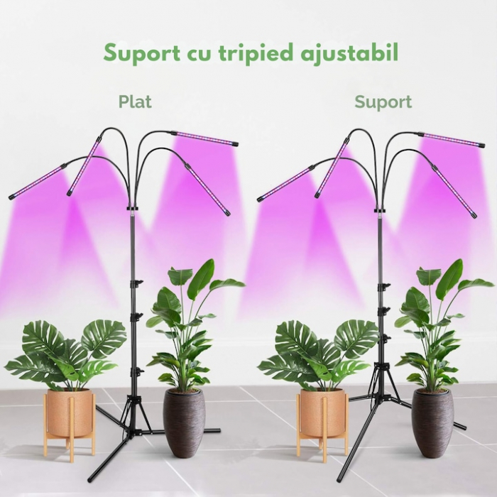 Lampa UV pentru cresterea plantelor pentru interior cu 4 brate reglabile VarioShop®, lumina LED, 3 Moduri, 9 trepte intensitate, cu temporizator, cu trepied reglabil pe inaltime, alimentare priza si U [2]