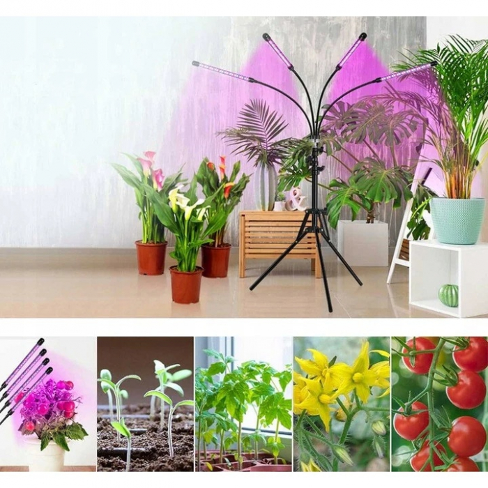 Lampa UV pentru cresterea plantelor pentru interior cu 4 brate reglabile VarioShop®, lumina LED, 3 Moduri, 9 trepte intensitate, cu temporizator, cu trepied reglabil pe inaltime, alimentare priza si U [12]