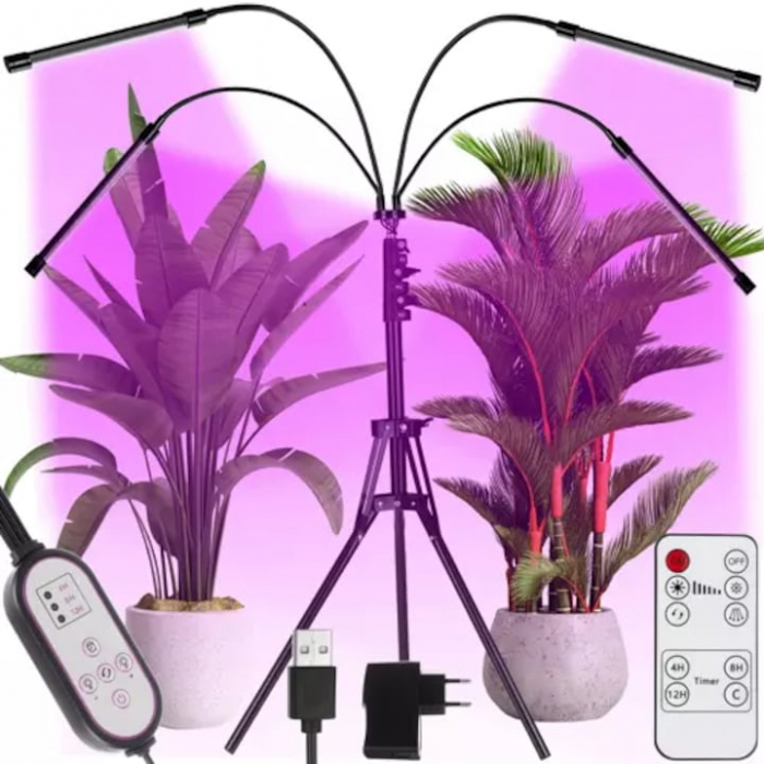 Lampa UV pentru cresterea plantelor pentru interior cu 4 brate reglabile VarioShop®, lumina LED, 3 Moduri, 9 trepte intensitate, cu temporizator, cu trepied reglabil pe inaltime, alimentare priza si U [16]