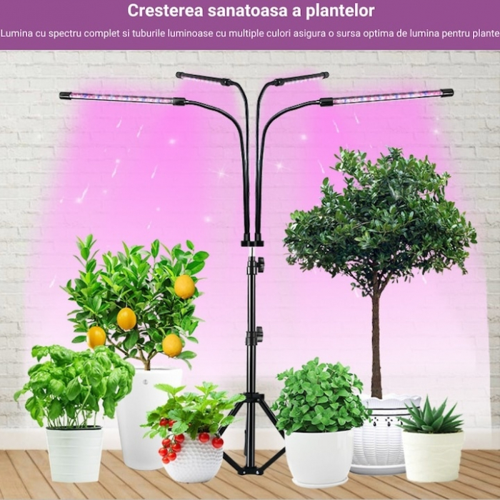 Lampa UV pentru cresterea plantelor pentru interior cu 4 brate reglabile VarioShop®, lumina LED, 3 Moduri, 9 trepte intensitate, cu temporizator, cu trepied reglabil pe inaltime, alimentare priza si U [6]