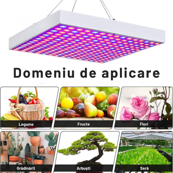 Lampa UV pentru Cresterea Plantelor pentru Interior VarioShop®, Stil Panou cu 225 de LED-uri, 36 W, Sistem de Montare, 31 x 31 x 3.5 cm, Argintiu [6]