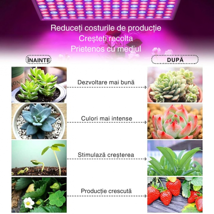 Lampa UV pentru Cresterea Plantelor pentru Interior VarioShop®, Stil Panou cu 225 de LED-uri, 36 W, Sistem de Montare, 31 x 31 x 3.5 cm, Argintiu [4]