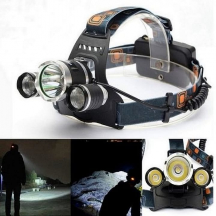 Lanterna de cap LED VarioShop®, 4 moduri de lumina, cu acumulatori si zoom, ajustat vertical cu 90°, rezistenta la apa, pentru drumetii, biciclisti, uz casnic, din aluminiu, Negru [10]