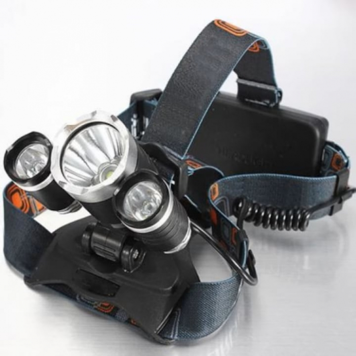 Lanterna de cap LED VarioShop®, 4 moduri de lumina, cu acumulatori si zoom, ajustat vertical cu 90°, rezistenta la apa, pentru drumetii, biciclisti, uz casnic, din aluminiu, Negru [11]
