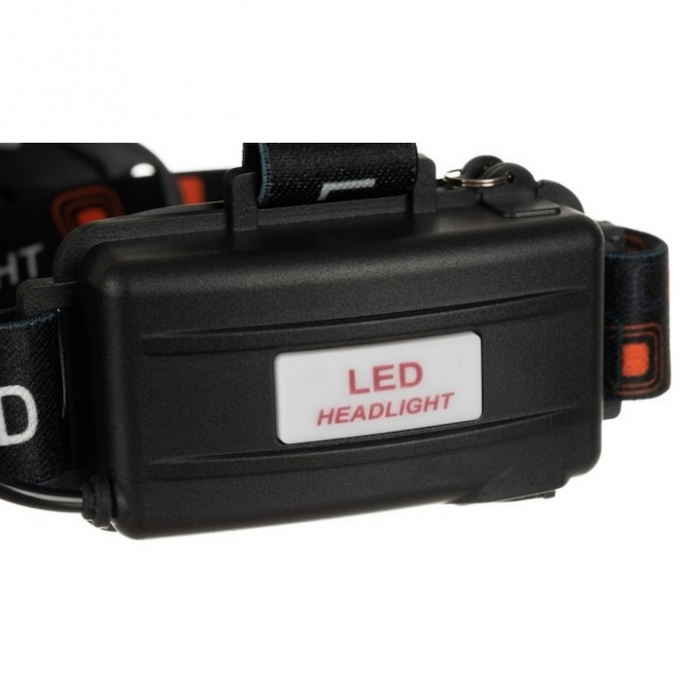 Lanterna de cap LED VarioShop®, 4 moduri de lumina, cu acumulatori si zoom, ajustat vertical cu 90°, rezistenta la apa, pentru drumetii, biciclisti, uz casnic, din aluminiu, Negru [15]