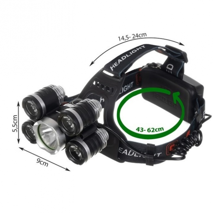 Lanterna de cap LED VarioShop®, 4 moduri de lumina, cu acumulatori si zoom, ajustat vertical cu 90°, rezistenta la apa, pentru drumetii, biciclisti, uz casnic, din aluminiu, Negru [12]