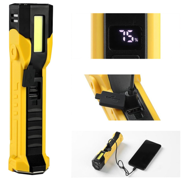 Lanterna LED atelier VarioShop® reincarcabila COB galben-negru, cu magnet si carlig, functie powerbank, USB-C, 7 moduri iluminare, lampa lucru multifunctionala portabila [8]