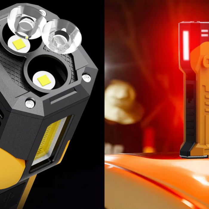 Lanterna LED atelier VarioShop® reincarcabila COB galben-negru, cu magnet si carlig, functie powerbank, USB-C, 7 moduri iluminare, lampa lucru multifunctionala portabila [7]