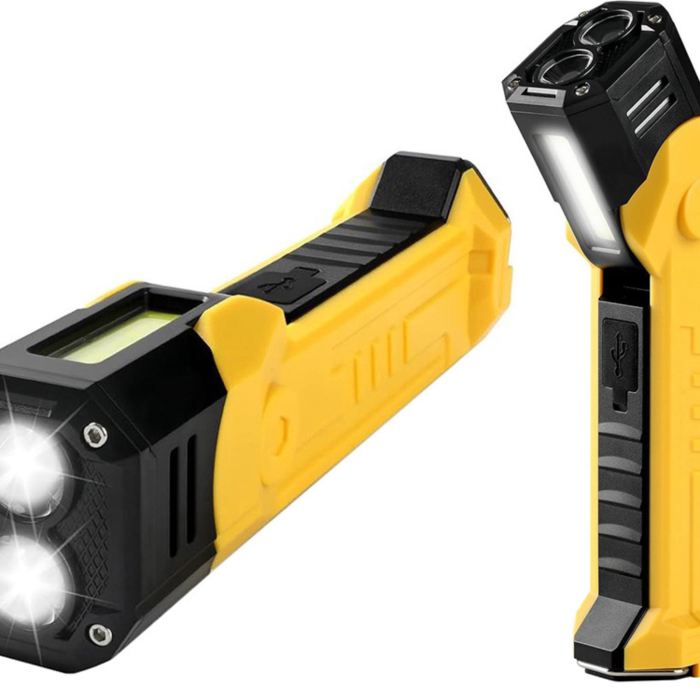 Lanterna LED atelier VarioShop® reincarcabila COB galben-negru, cu magnet si carlig, functie powerbank, USB-C, 7 moduri iluminare, lampa lucru multifunctionala portabila [13]